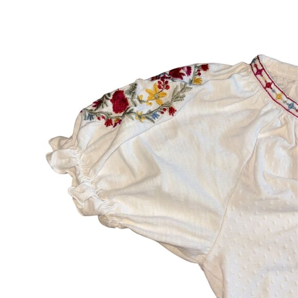 Solitaire Womens Embroidered Puff Sleeve Blouse-Cream-M-GUC - Picture 4 of 8